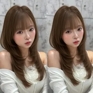 セミロング カラー 新宿/韓国風レイヤー 髪質改善/渋谷直樹のヘアスタイル