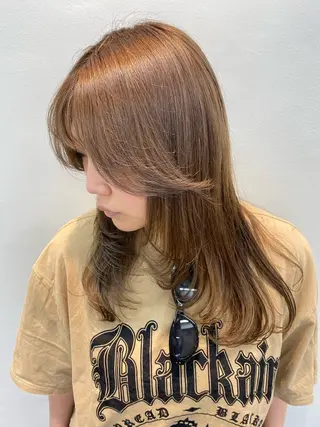 セミロング カラー レイヤー暖色カラー 池袋Yamamotoのヘアスタイル