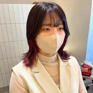 ミディアム カラー 中野渡 真利那のヘアスタイル