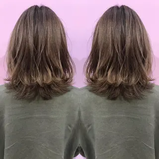 ミディアム カラー パーマ 細川 亮のヘアスタイル