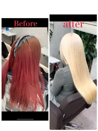 ロング カラー ハイトーン・ブリーチ ムラ修正　八須　錬のヘアスタイル