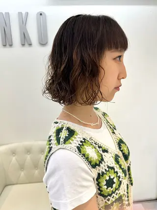 ミディアム パーマ ZENKO表参道店所属・デジタルパーマ 🌀ボブ　萩原　龍のヘアスタイル