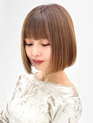 ショート カラー ヘアアレンジ 🤍縮毛矯正× 韓国ボブ🤍ひかりのヘアスタイル