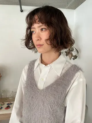 ミディアム パーマ ボブ/レイヤー /河内温太のヘアスタイル