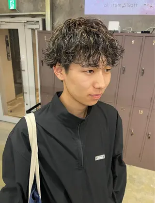 ショート カラー パーマ メンズ ナガノリノ /ボブ/ ベージュ/暖色のヘアスタイル