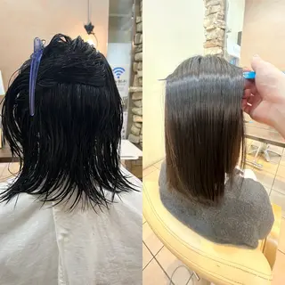 ミディアム パーマ 地毛風ストレート ⚡️下ノ村柊斗⚡️のヘアスタイル