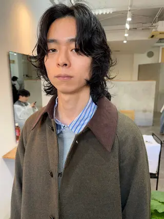 ミディアム パーマ メンズ 森貴裕/ベージュ/ パーマ/オリーブのヘアスタイル