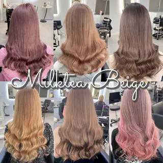 セミロング カラー ミルクティーベージュ /ピンク/大阪/堀江のヘアスタイル