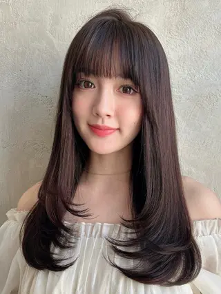 セミロング カラー 新宿✨顔周りカット 韓国ヘア/坂本亜裟海のヘアスタイル