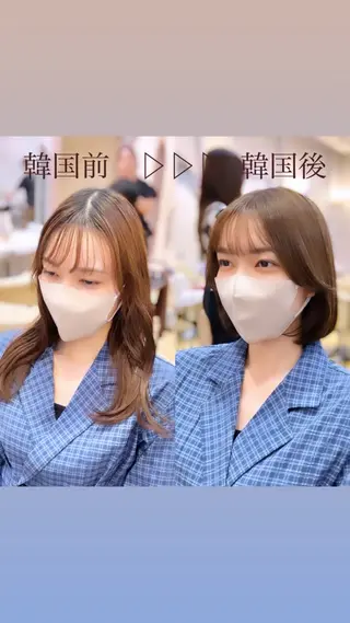 ミディアム カラー ヘアアレンジ 🎀韓国レイヤー🎀 顔周り　とばみかのヘアスタイル