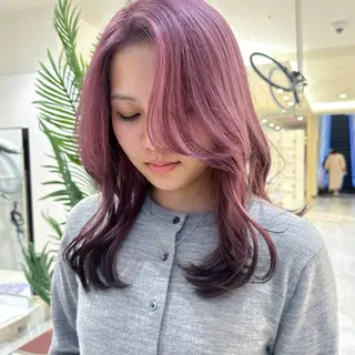 セミロング カラー レイヤーカット/ ハイトーンchimiのヘアスタイル