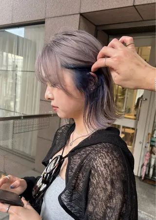 ミディアム カラー グレージュ× ボブ× ハイトーン　前田隆太のヘアスタイル