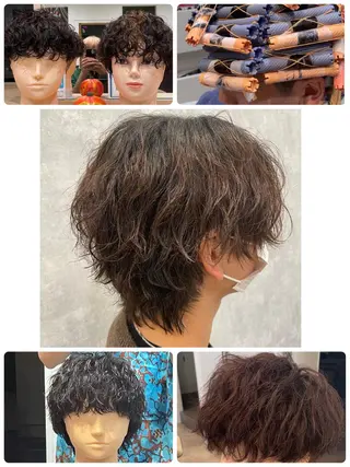 パーマ メンズ メンズ専門/パーマ 束間ショートのヘアスタイル