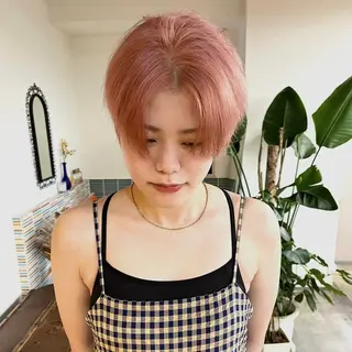 ショート カラー ヘアアレンジ 縮毛矯正ブリーチ/ ベージュmamiのヘアスタイル