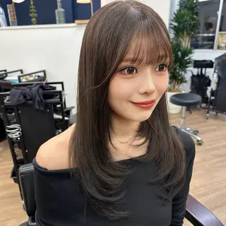 セミロング カラー 韓国風×透明感カラー 髪質改善オタベシンヤのヘアスタイル