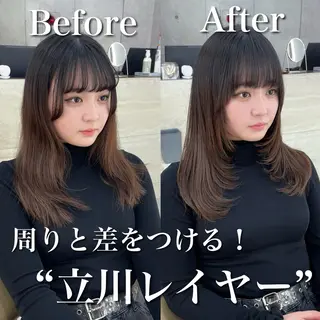 セミロング カラー 韓国ヘア🇰🇷 レイヤー/芝春樹のヘアスタイル