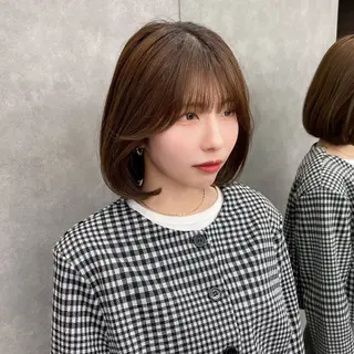 ミディアム パーマ ストンボブ/レイヤー 艶カラー💎ヒデジのヘアスタイル