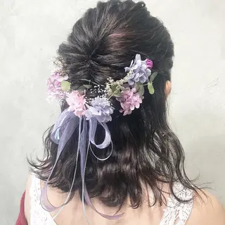 ミディアム カラー パーマ ヘアアレンジ メンズ 艶ピンク*ヘアセット 🌙shioriのヘアスタイル