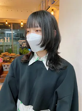 ミディアム カラー レイヤーウルフ エクステ磯部のヘアスタイル