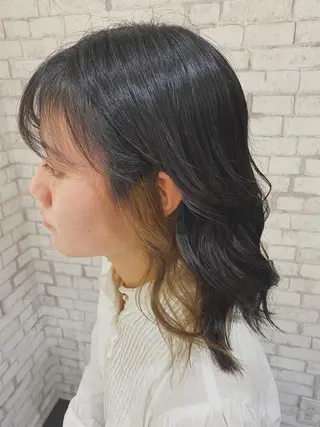 ミディアム カラー ヘアアレンジ ブリーチなし艶カラー 東家のヘアスタイル