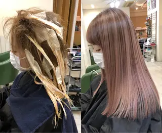 セミロング 韓国レイヤー外国人風 透明感カラー髪質改善のヘアスタイル