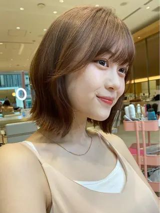 ミディアム カラー パーマ ヘアアレンジ 小野寺瑞希 /最小顔カットのヘアスタイル