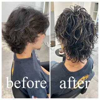ミディアム カラー パーマ 古賀 雄大のヘアスタイル