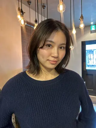 ミディアム カラー パーマ レイヤー/透明感/ ブリーチなし/わかなのヘアスタイル