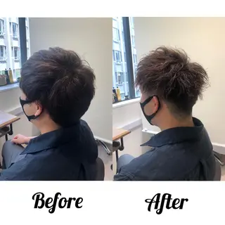 ショート カラー パーマ ヘアアレンジ メンズ キッズ ネイル マツエク・マツパ kiitos所属・関西センターパート メンズモデル募集のヘアスタイル