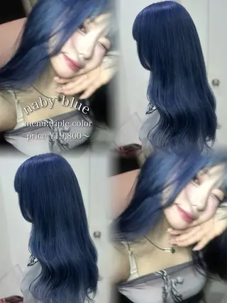 ロング カラー 🩵色落ち可愛い 寒色カラー🩵のヘアスタイル