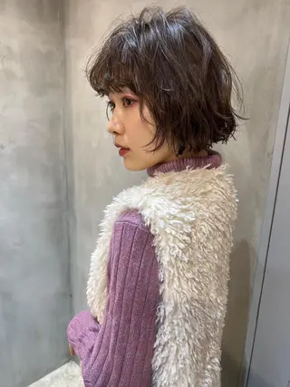 ミディアム パーマ ボブ/巻ける縮毛矯正 /韓国レイヤーはなのヘアスタイル