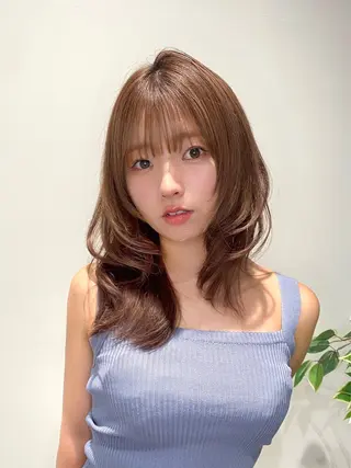 ミディアム カラー パーマ ヘアアレンジ 小野寺瑞希 /最小顔カットのヘアスタイル