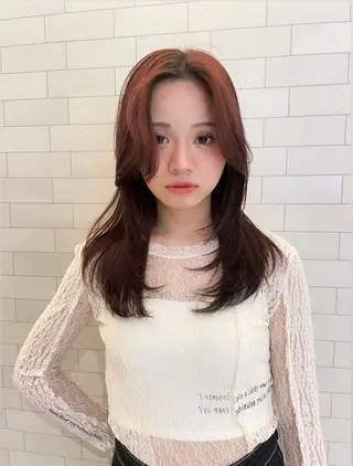 セミロング カラー 🎀優姫 🎀  韓国レイヤーのヘアスタイル