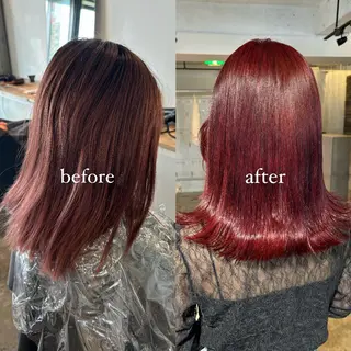 セミロング カラー 暖色カラー🍒 ケアブリーチ/akiのヘアスタイル
