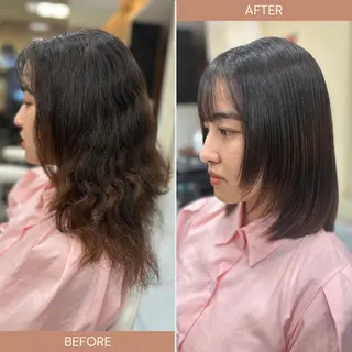 ミディアム パーマ 髪質改善/縮毛矯正 /ブリーチ矯正/岡部のヘアスタイル