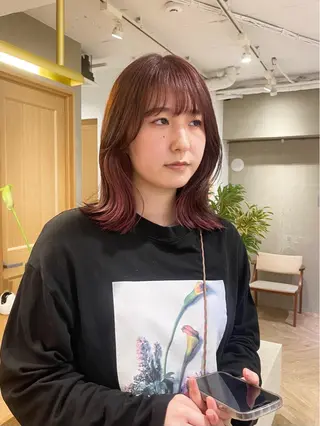 セミロング カラー レイヤーカット/栄/ 顔周り/キトウモエノのヘアスタイル