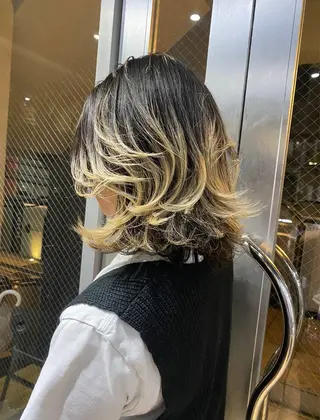 ミディアム 山影✨バレイヤージュ ハイライト✨メンズ◎のヘアスタイル