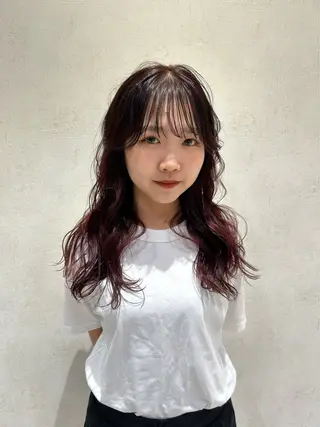 ロング カラー ayano🍒パーマ 暖色カラーのヘアスタイル