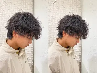 ミディアム カラー パーマ メンズ キッズ 新宿メンズパーマ ヨモギダのヘアスタイル