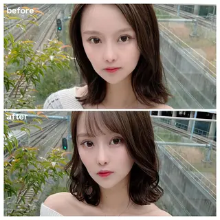 ミディアム カラー ヘアアレンジ 顔周りカット/髪質改 善/新宿/畑中稔里のヘアスタイル