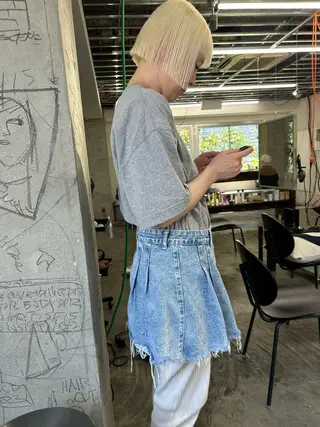 ショート カラー パーマ ヘアアレンジ 髪と音処　マトぺ所属・ダブルカラー/ボブ ブリーチカラー/ユリのヘアスタイル
