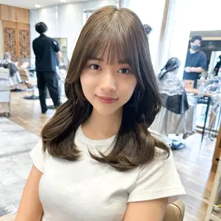 セミロング カラー 顔周り/くびれヘア 韓国ヘア💕風間るなのヘアスタイル