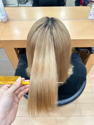 ミディアム 縮毛矯正×髪質改善 カラー×クロスパーマのヘアスタイル