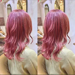 セミロング 川井麻由🎀アイドル 量産🎀ピンクカラーのヘアスタイル