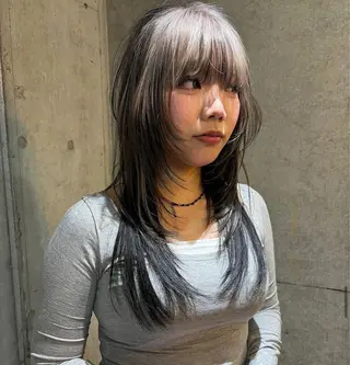 セミロング カラー パーマ ヘアアレンジ メンズ キッズ デザインパーマ ハイライトIkumiのヘアスタイル