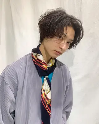 ショート カラー パーマ メンズ [渋谷ブリーチ] 玲弥のヘアスタイル