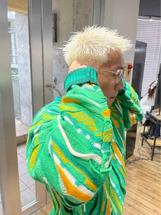 ショート カラー メンズ ブリーチ✨ハイライト 透明感カラー/アヤノのヘアスタイル