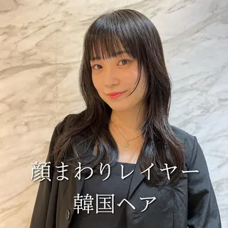 ミディアム カラー ボブ/巻ける縮毛矯正 /韓国レイヤーはなのヘアスタイル