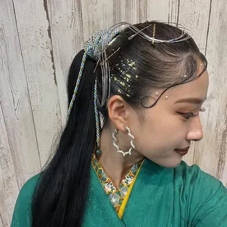 セミロング ヘアアレンジ ブリーチ/アレンジ 天満/chihiroのヘアスタイル