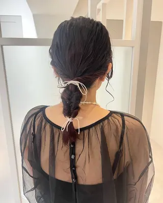 ミディアム カラー ヘアアレンジ 暗髪カラー🫐パーマ おくだりんかのヘアスタイル